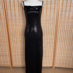 Bebe Black Sequin Maxi Dress Y2K Slip Evening Side Slit Small